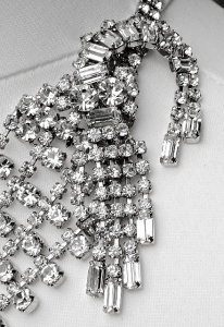Silver Plated Diamante Statement Collar Necklace circa 1950s